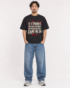 Mockup Boxy Heavyweight Tee Black male full-body 02