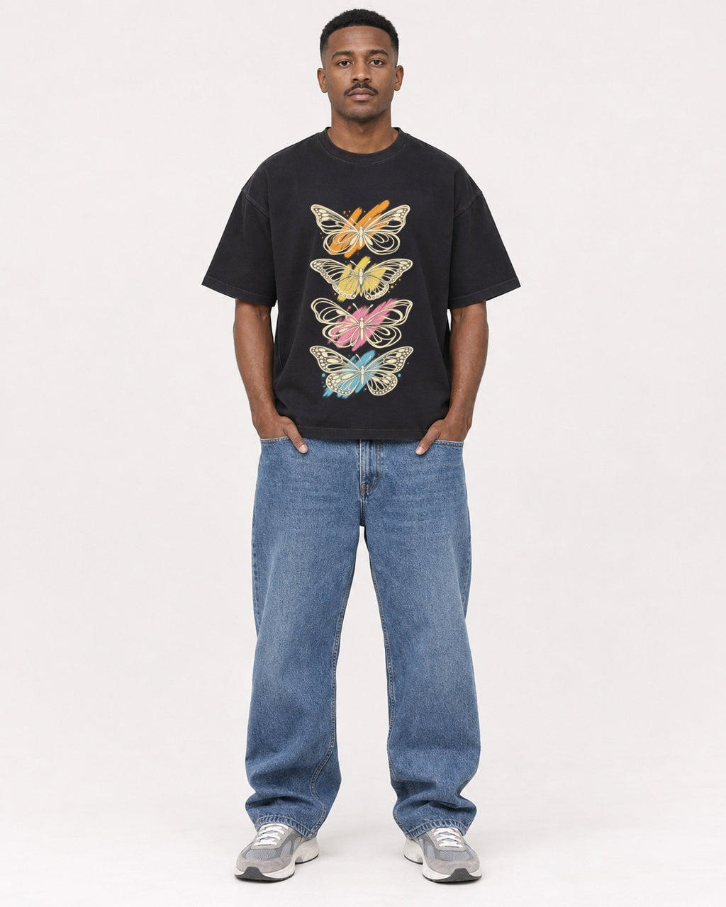 Mockup Boxy Heavyweight Tee Black male full-body 14