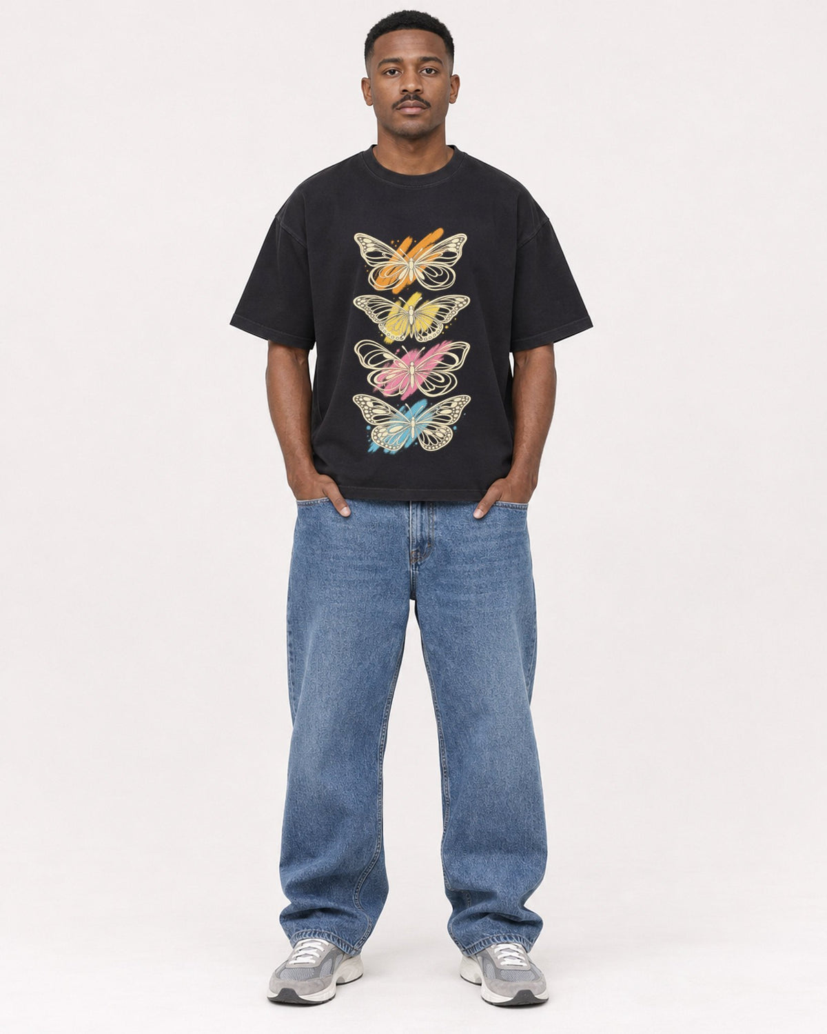 Mockup Boxy Heavyweight Tee Black male full-body 14
