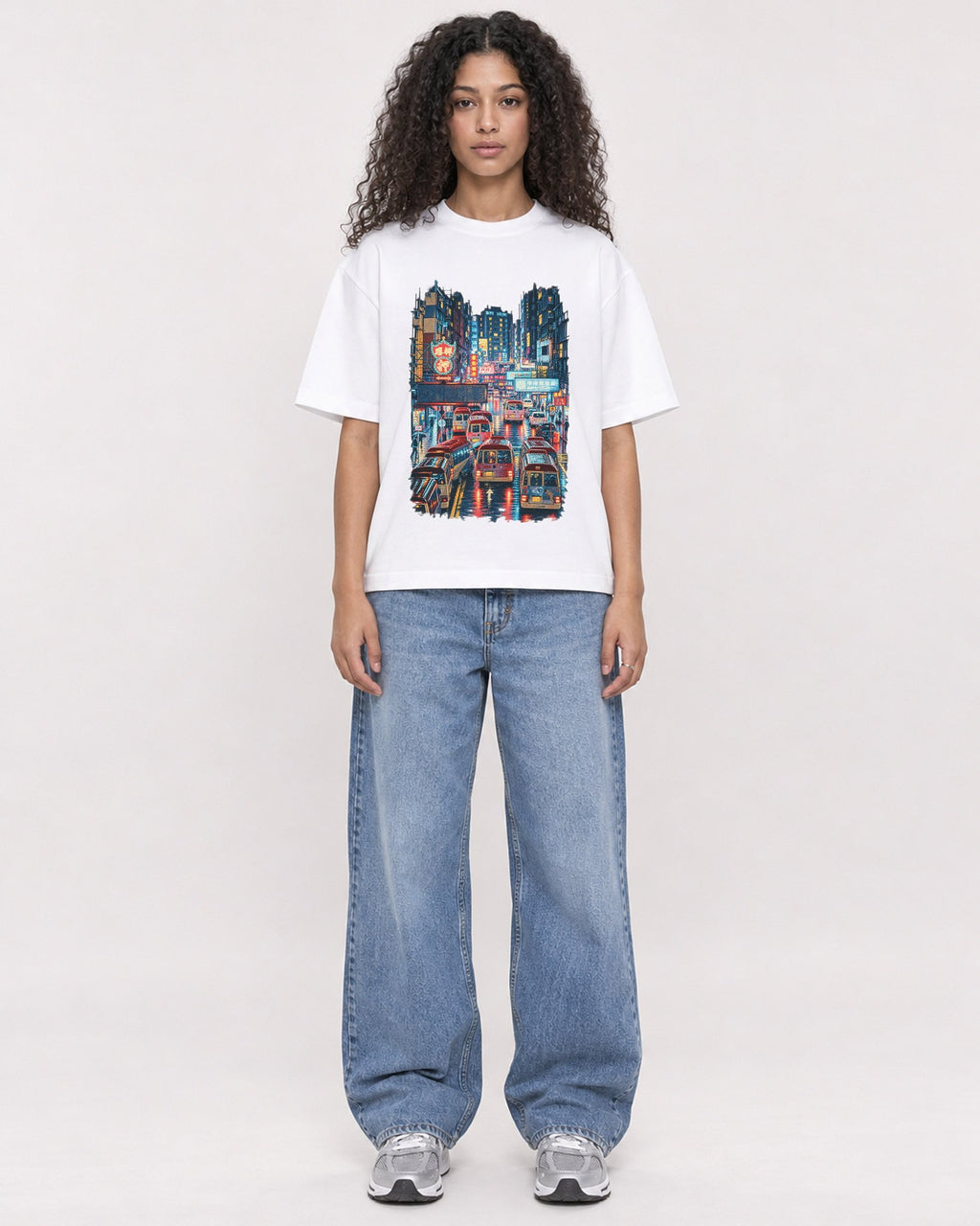 Mockup Boxy Heavyweight Tee White female full-body 10