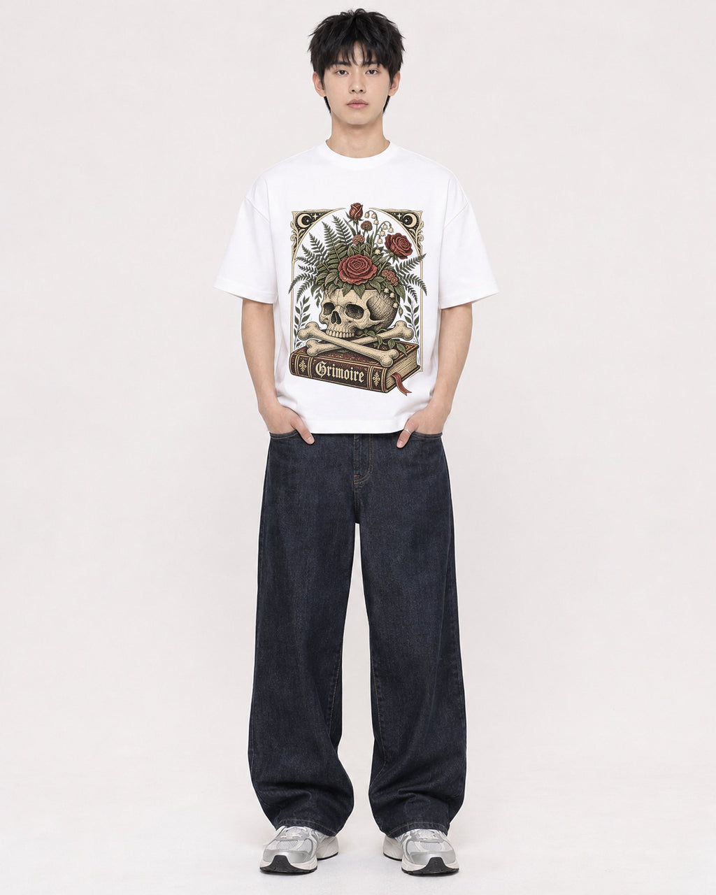 Mockup Boxy Heavyweight Tee White male full-body 01