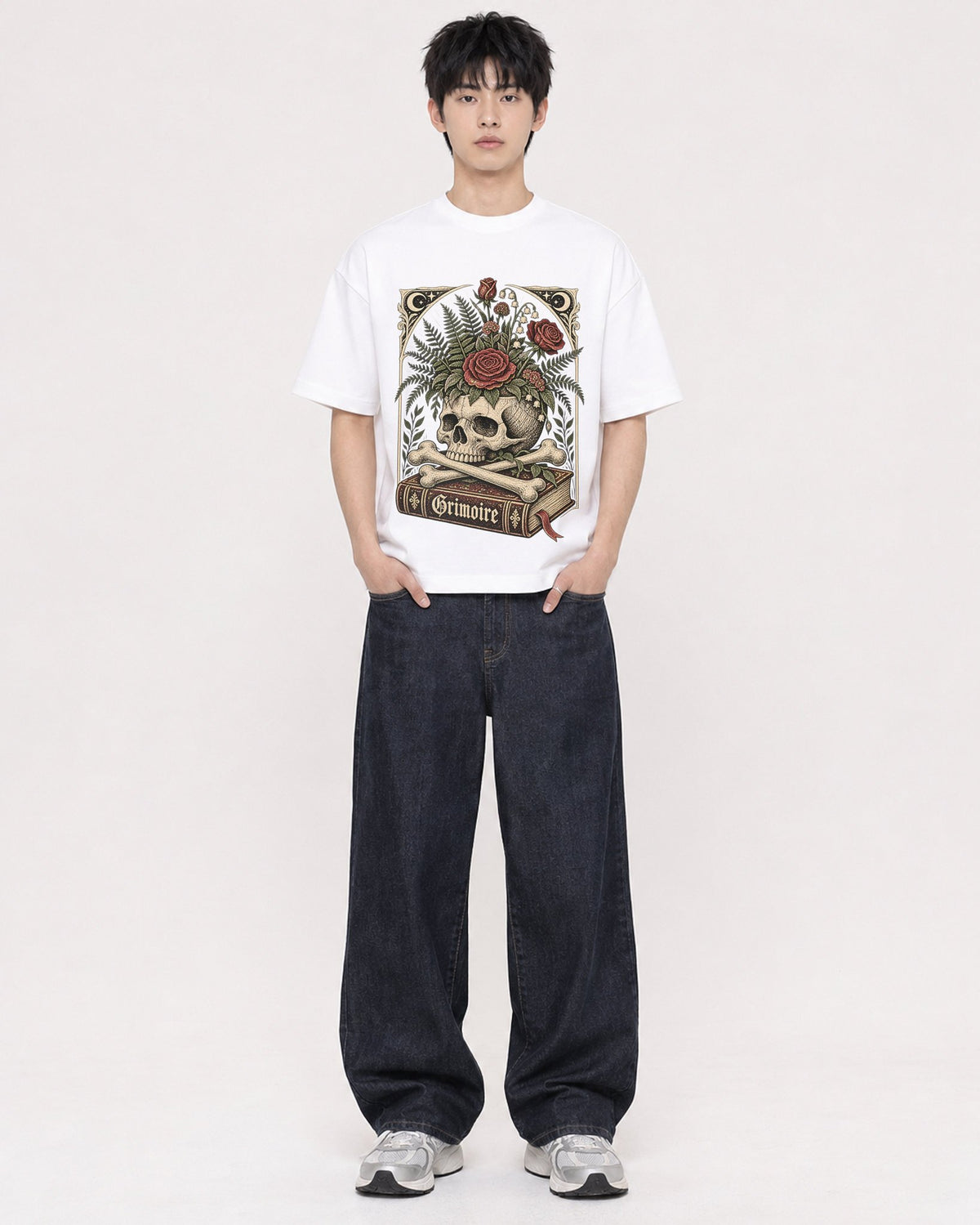Mockup Boxy Heavyweight Tee White male full-body 01