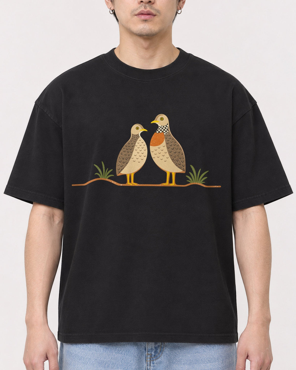 Mockup Boxy Heavyweight Tee Black male close-up 13