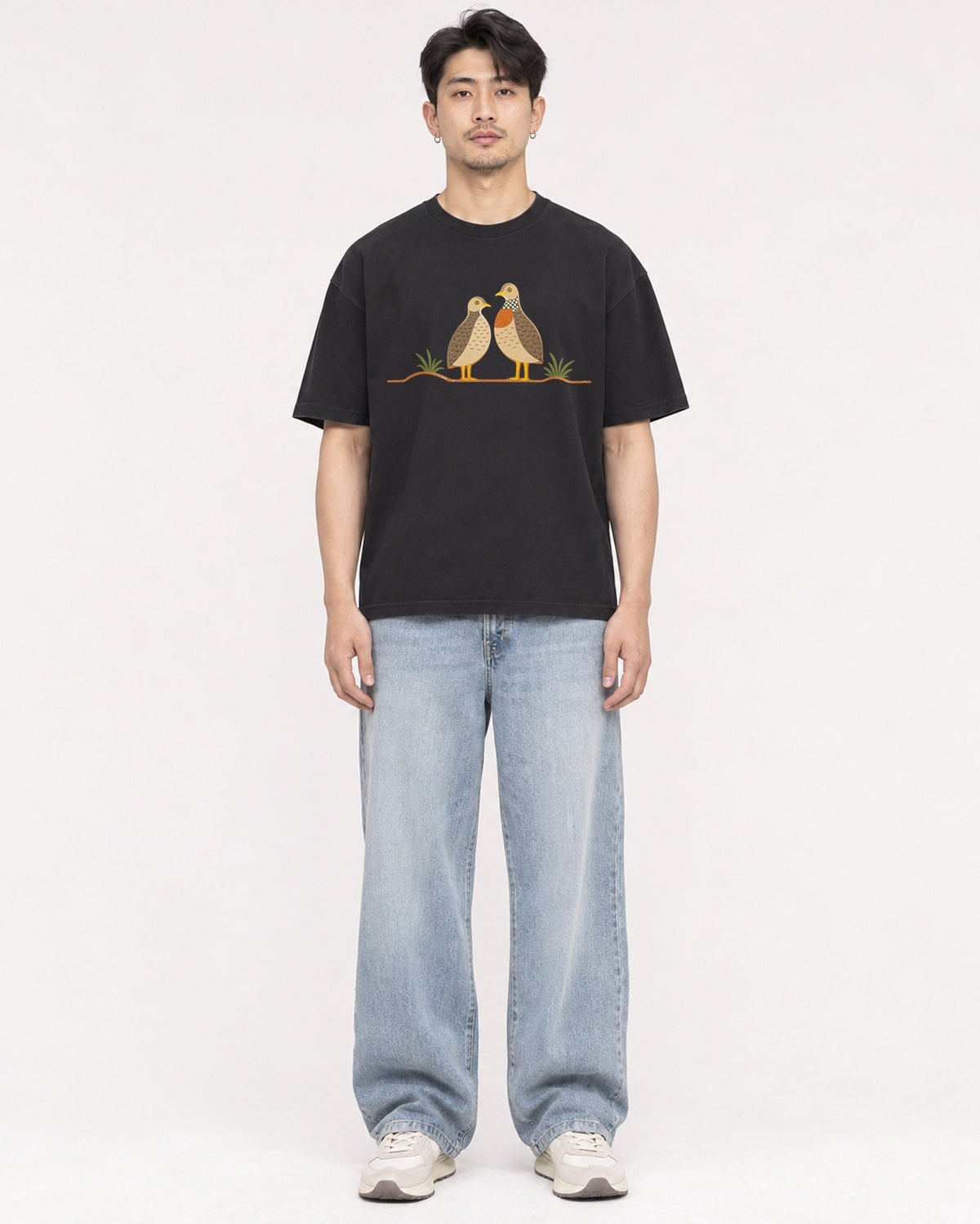 Mockup Boxy Heavyweight Tee Black male full-body 13