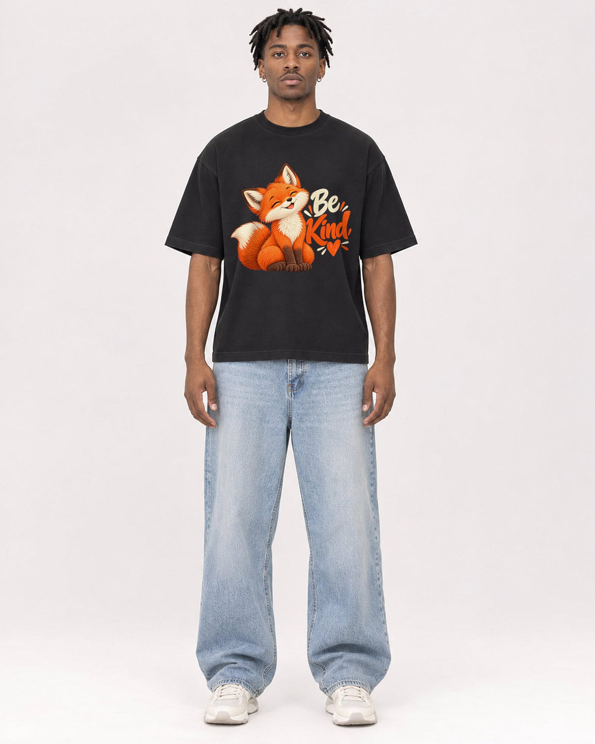 Mockup Boxy Heavyweight Tee Black male full-body 05