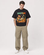 Mockup Boxy Heavyweight Tee Black male full-body 48