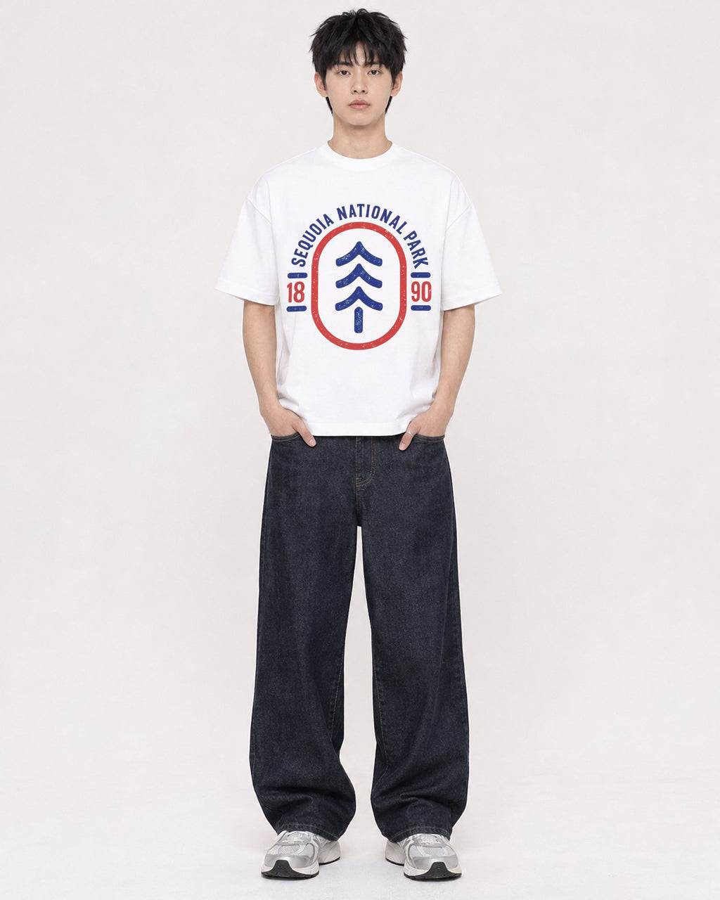 Mockup Boxy Heavyweight Tee White male full-body 01