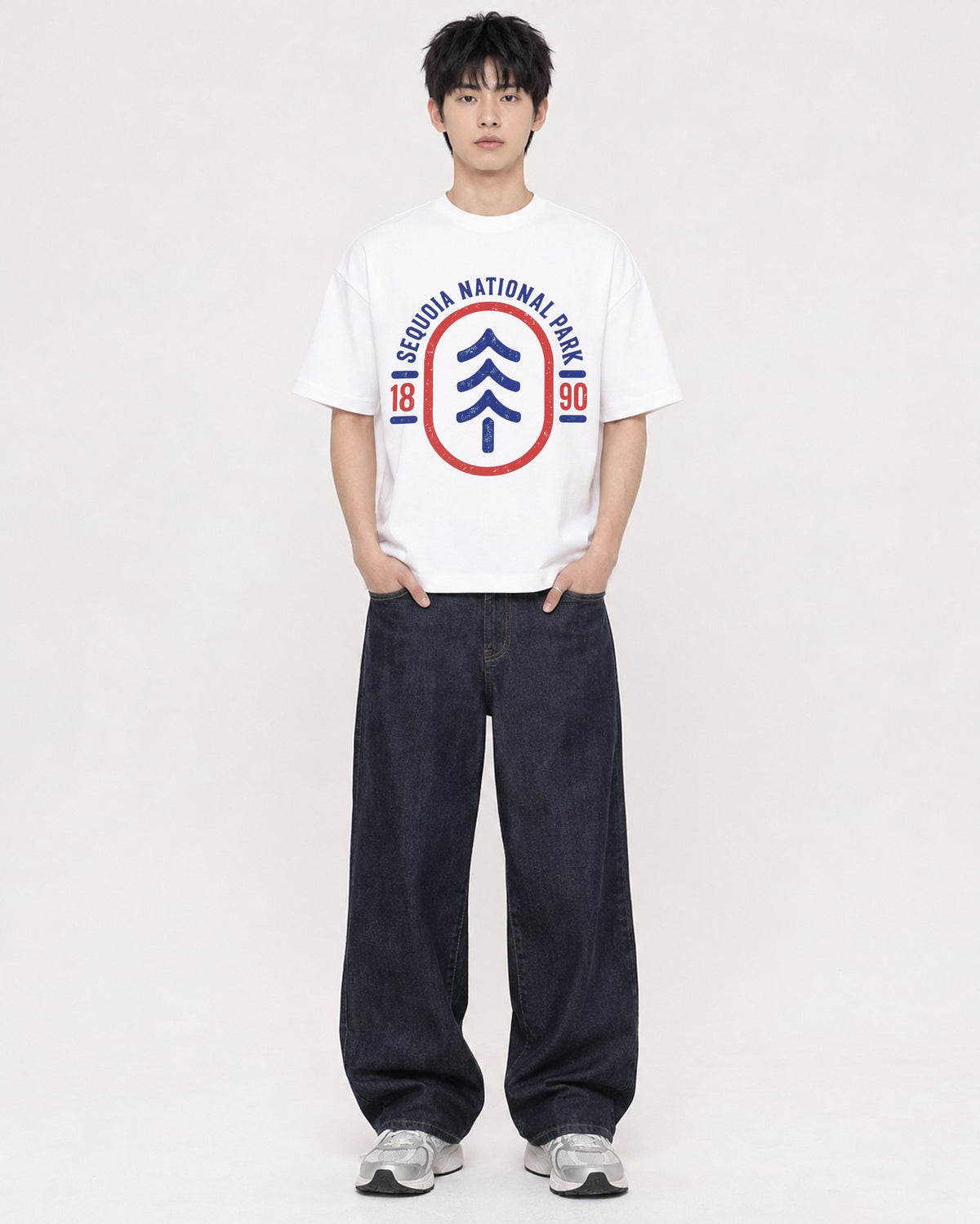 Mockup Boxy Heavyweight Tee White male full-body 01