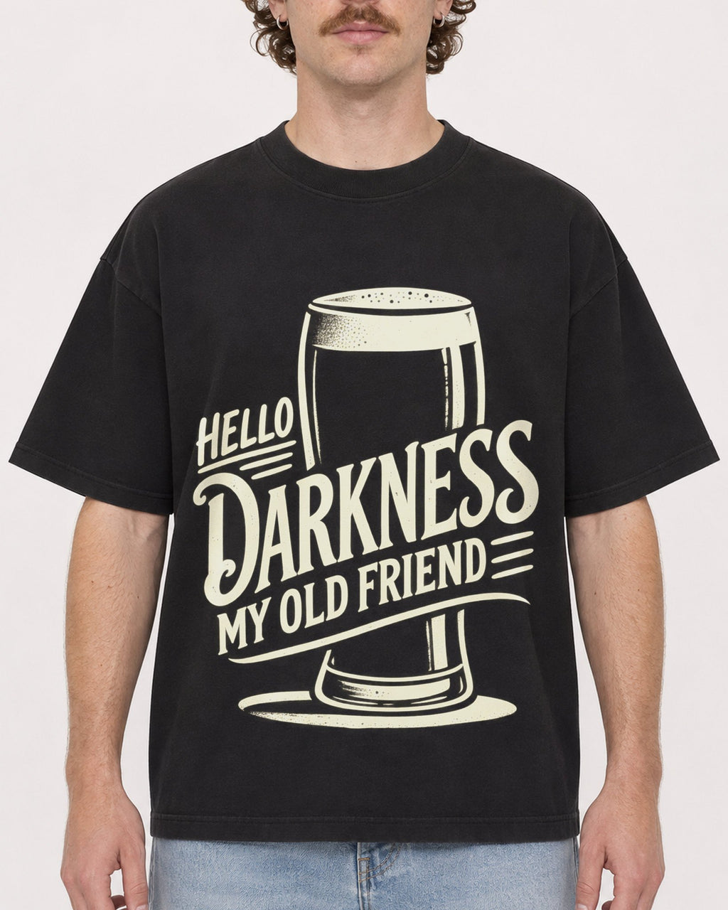 Mockup Boxy Heavyweight Tee Black male close-up 09