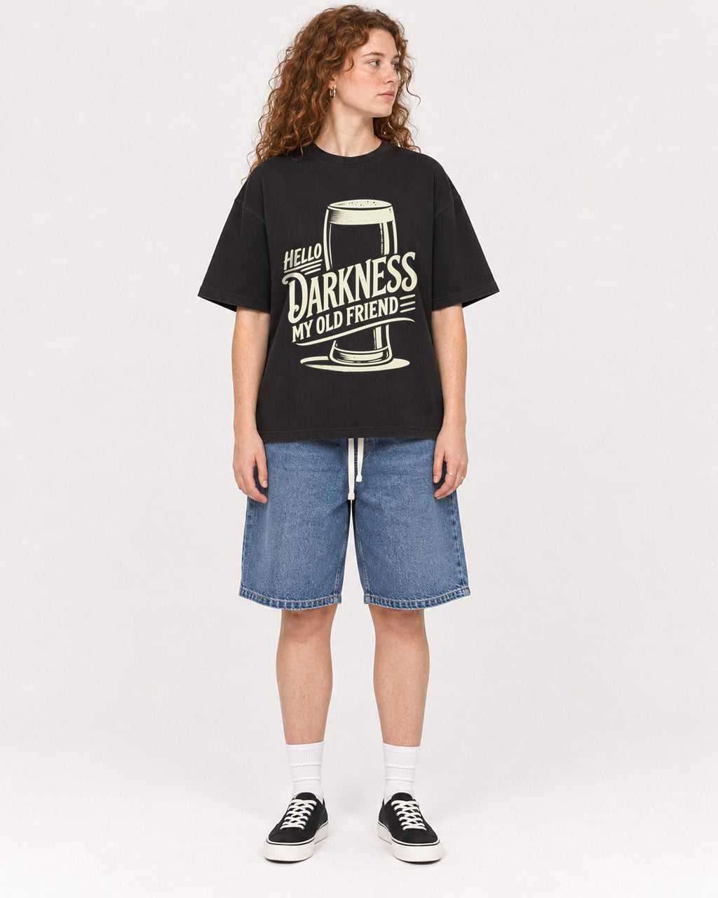 Mockup Boxy Heavyweight Tee Black female full-body 09