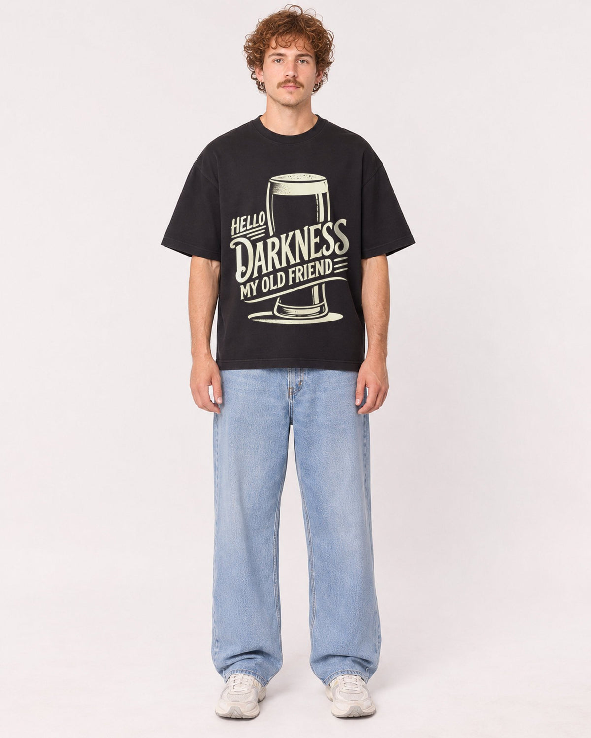 Mockup Boxy Heavyweight Tee Black male full-body 09