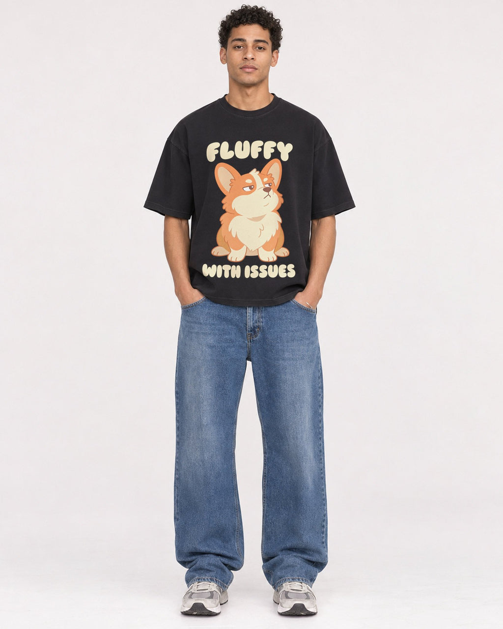 Mockup Boxy Heavyweight Tee Black male full-body 10