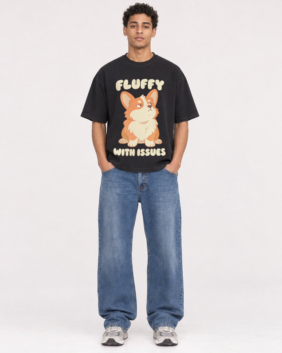 Mockup Boxy Heavyweight Tee Black male full-body 10