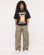 Mockup Boxy Heavyweight Tee Black female full-body 10