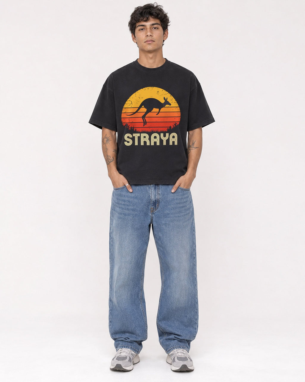 Mockup Boxy Heavyweight Tee Black male full-body 06