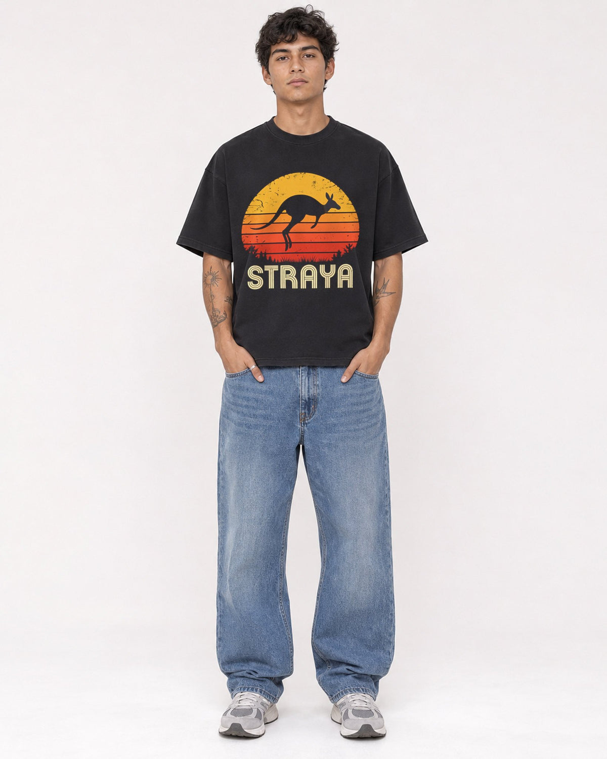 Mockup Boxy Heavyweight Tee Black male full-body 06