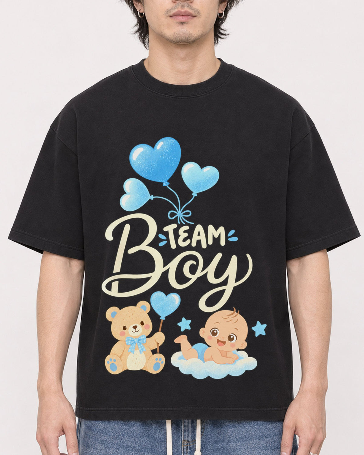 Mockup Boxy Heavyweight Tee Black male close-up 03