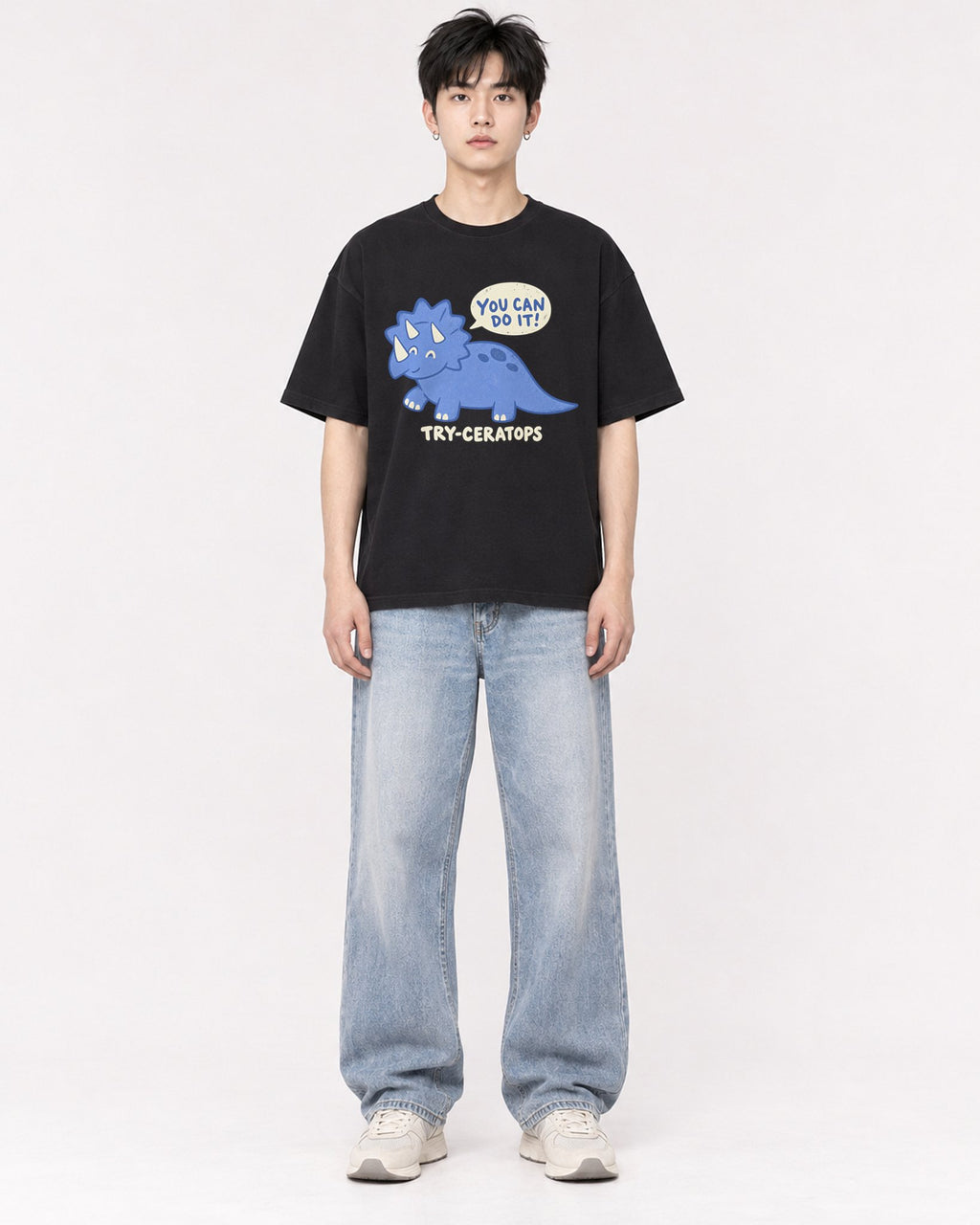 Mockup Boxy Heavyweight Tee Black male full-body 01