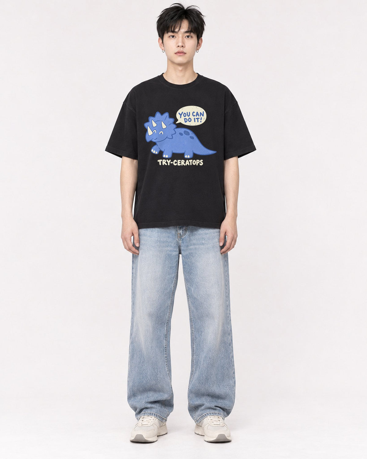 Mockup Boxy Heavyweight Tee Black male full-body 01