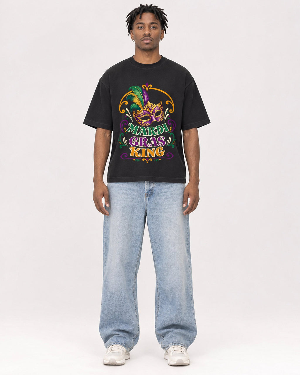 Mockup Boxy Heavyweight Tee Black male full-body 05