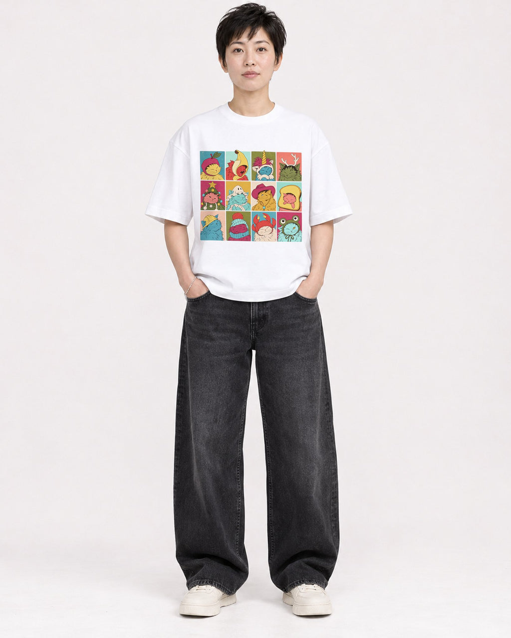 Mockup Boxy Heavyweight Tee White female full-body 23