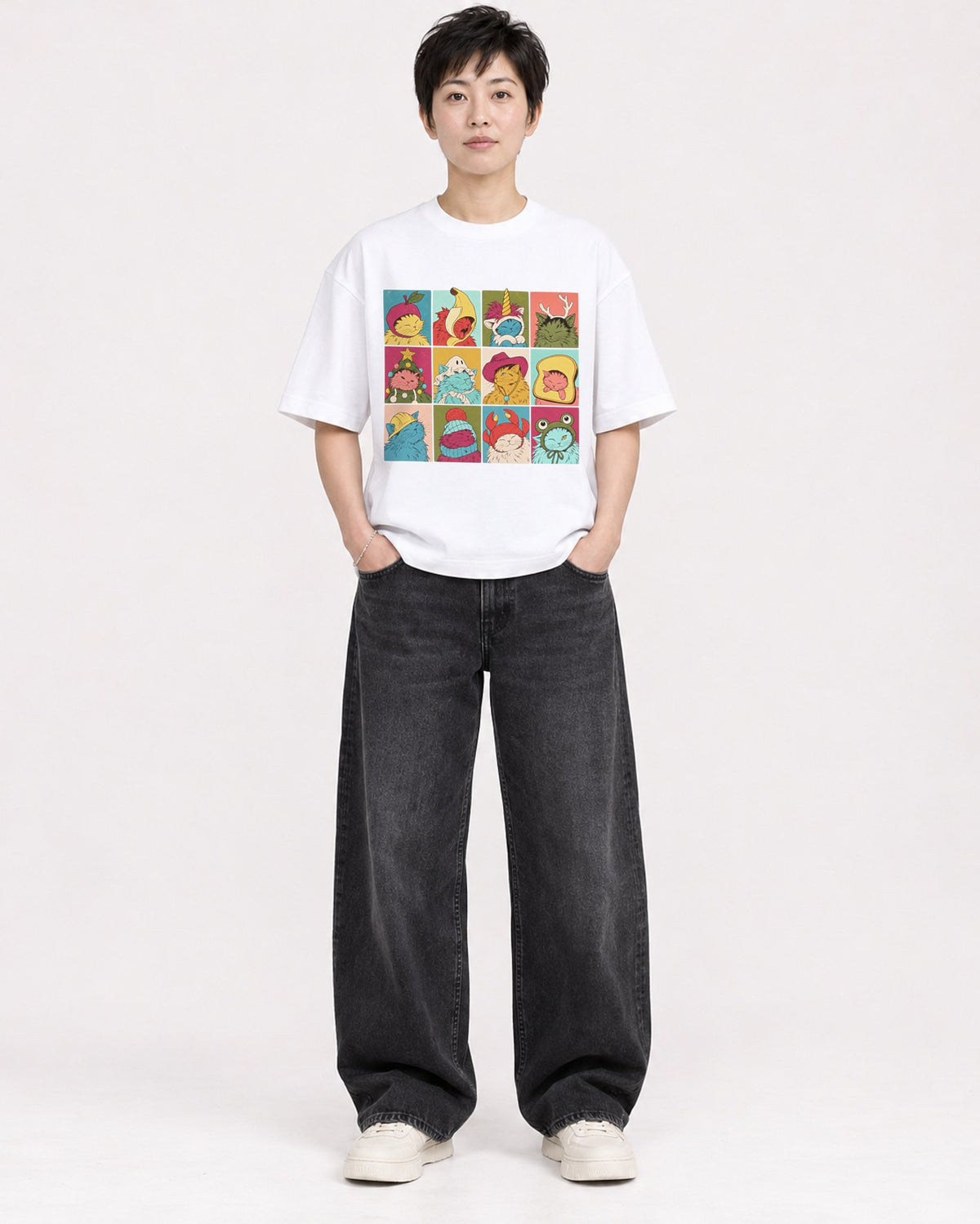 Mockup Boxy Heavyweight Tee White female full-body 23