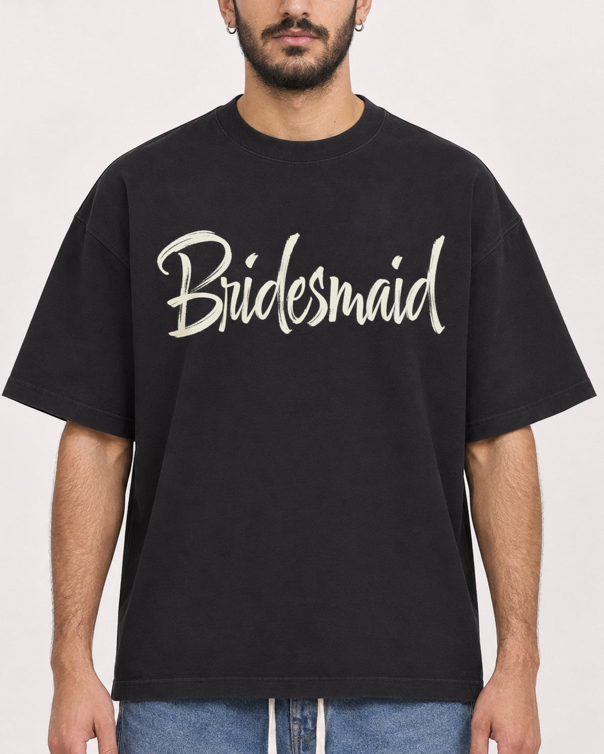 Mockup Boxy Heavyweight Tee Black male close-up 07
