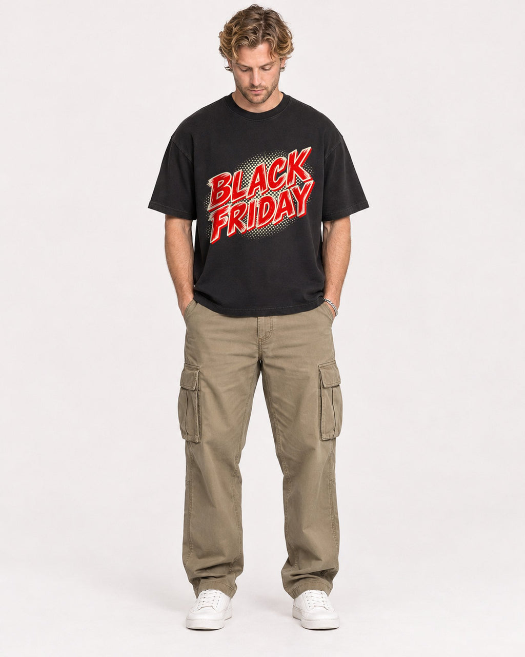 Mockup Boxy Heavyweight Tee Black male full-body 28