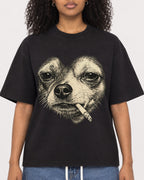 Mockup Boxy Heavyweight Tee Black female close-up 05