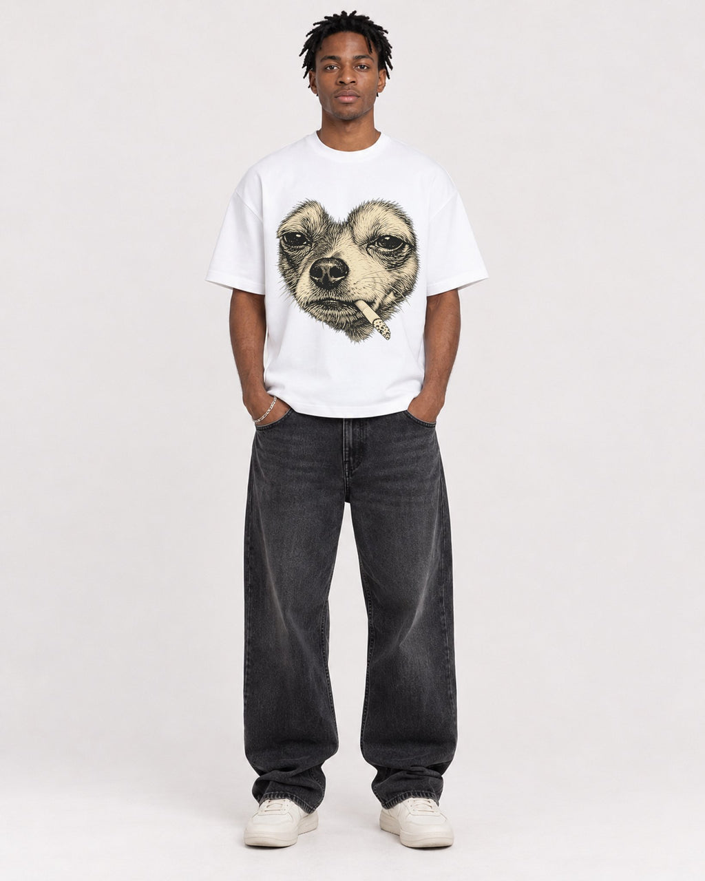 Mockup Boxy Heavyweight Tee White male full-body 05