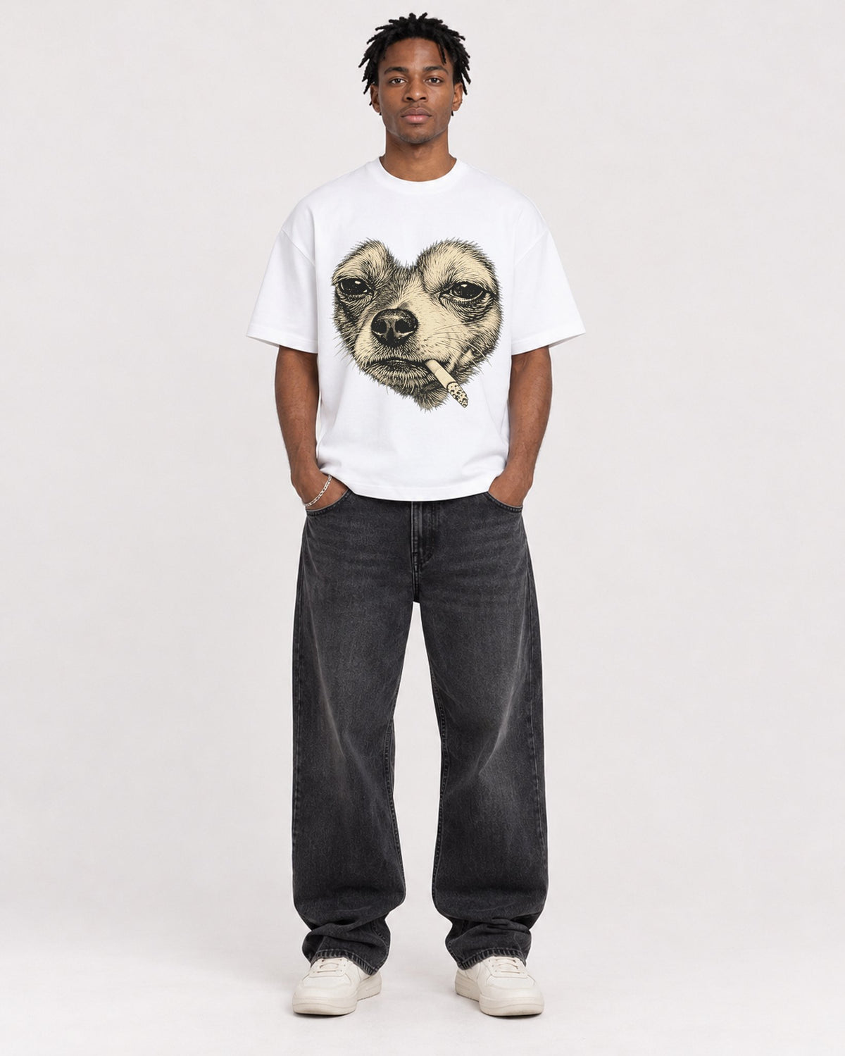 Mockup Boxy Heavyweight Tee White male full-body 05
