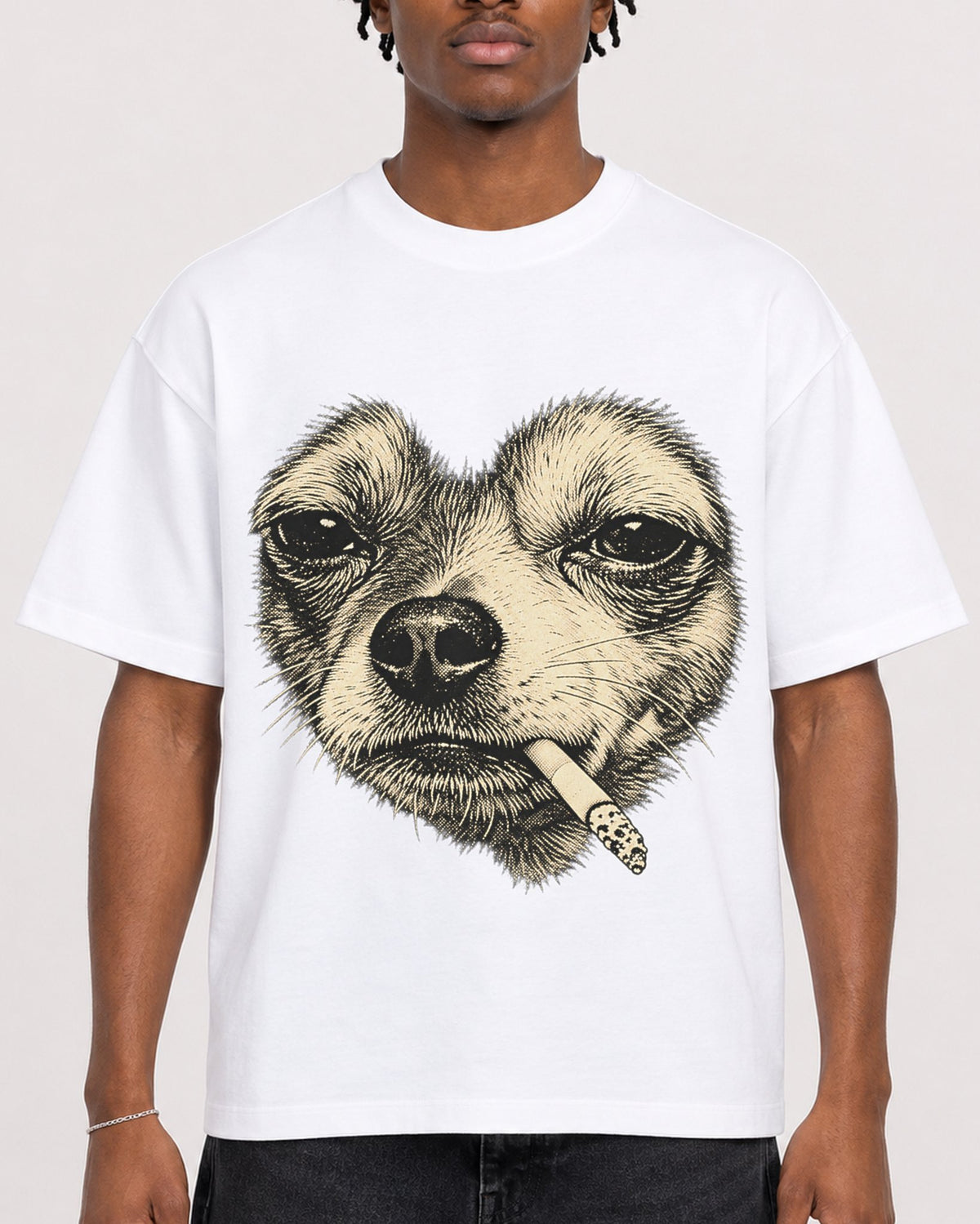 Mockup Boxy Heavyweight Tee White male close-up 05
