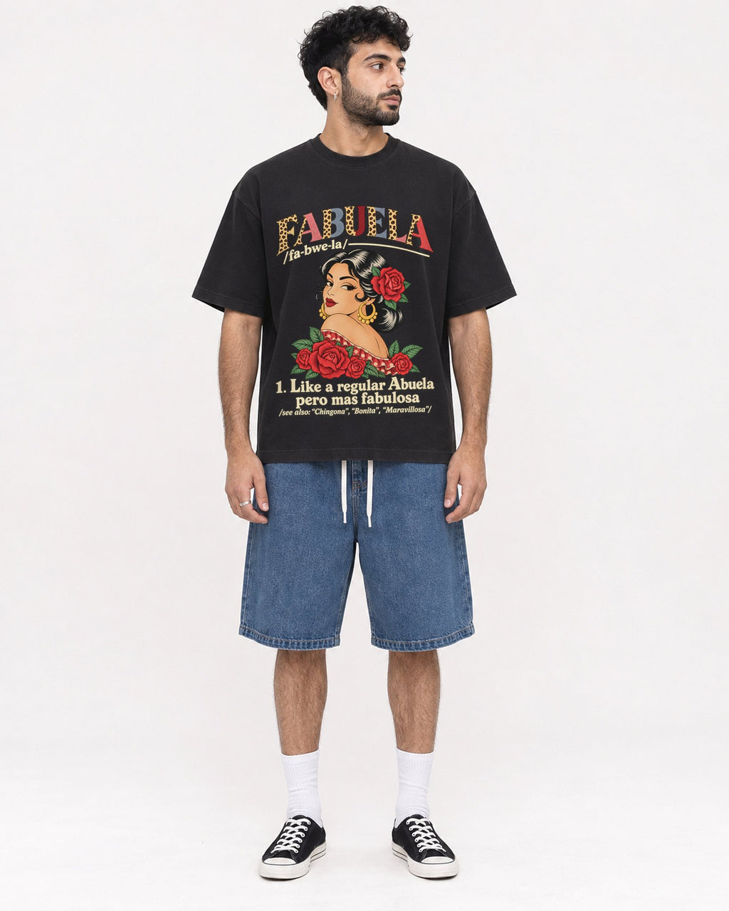 Mockup Boxy Heavyweight Tee Black male full-body 07