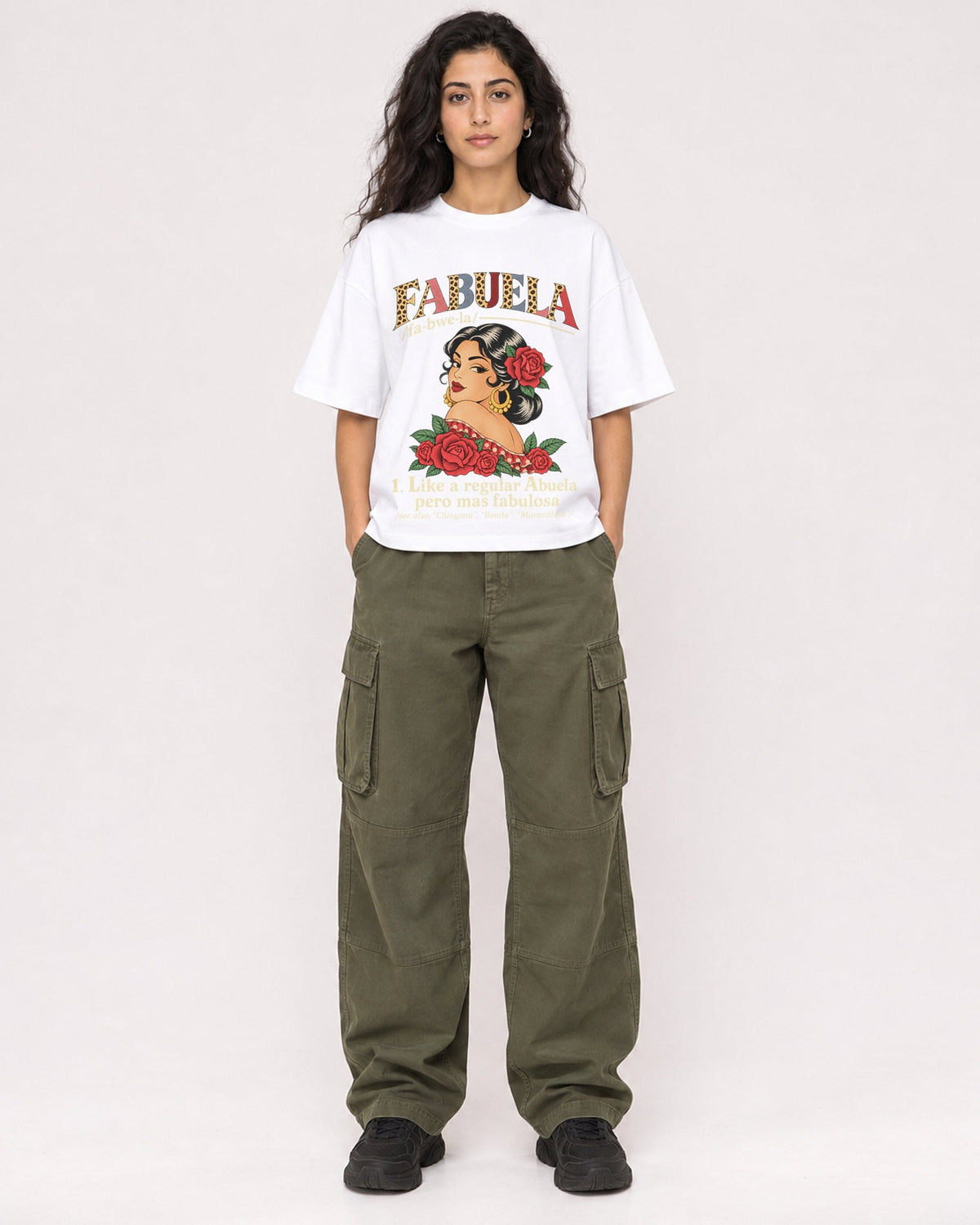 Mockup Boxy Heavyweight Tee White female full-body 07