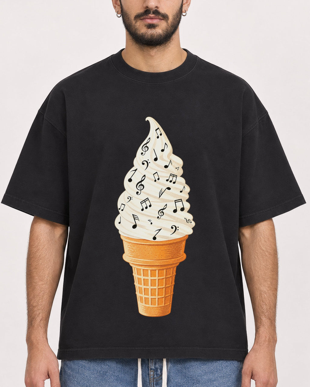 Mockup Boxy Heavyweight Tee Black male close-up 07