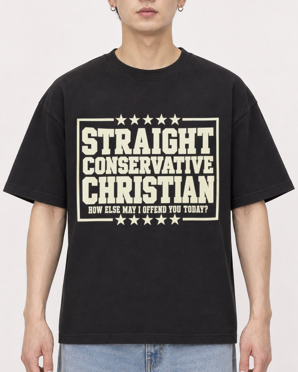 Mockup Boxy Heavyweight Tee Black male close-up 01
