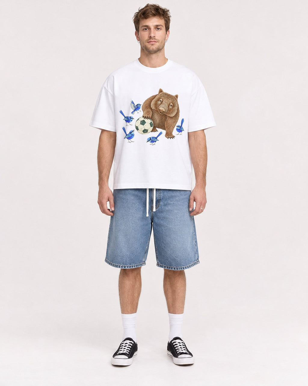 Mockup Boxy Heavyweight Tee White male full-body 08