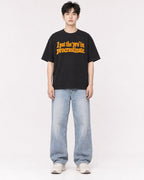 Mockup Boxy Heavyweight Tee Black male full-body 01