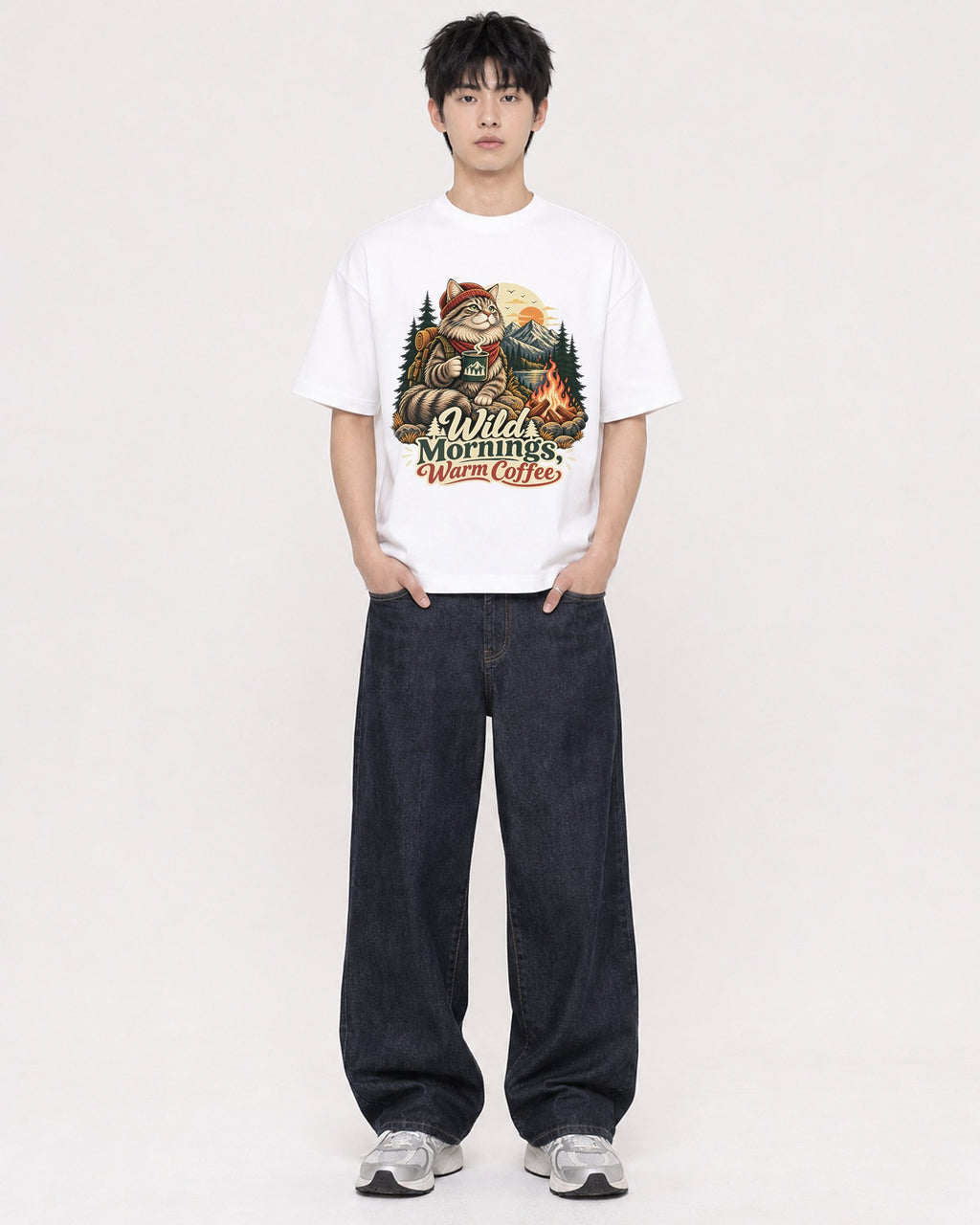 Mockup Boxy Heavyweight Tee White male full-body 01