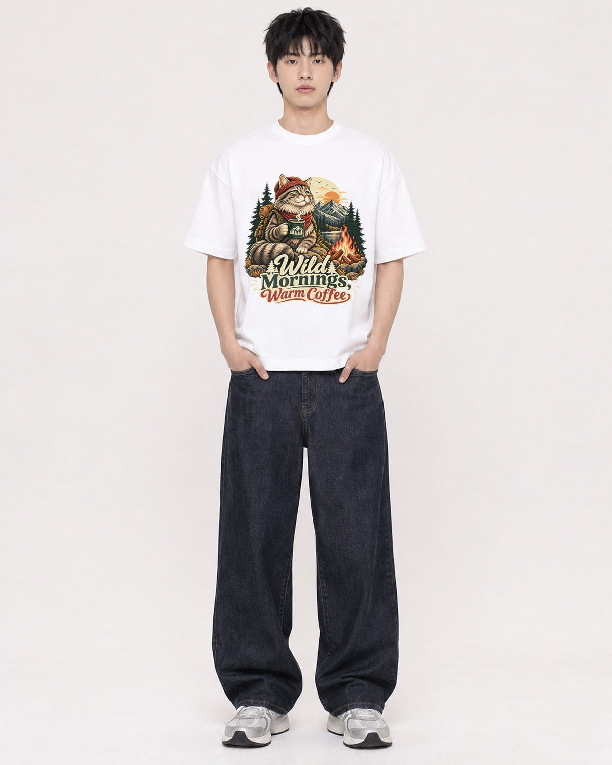 Mockup Boxy Heavyweight Tee White male full-body 01