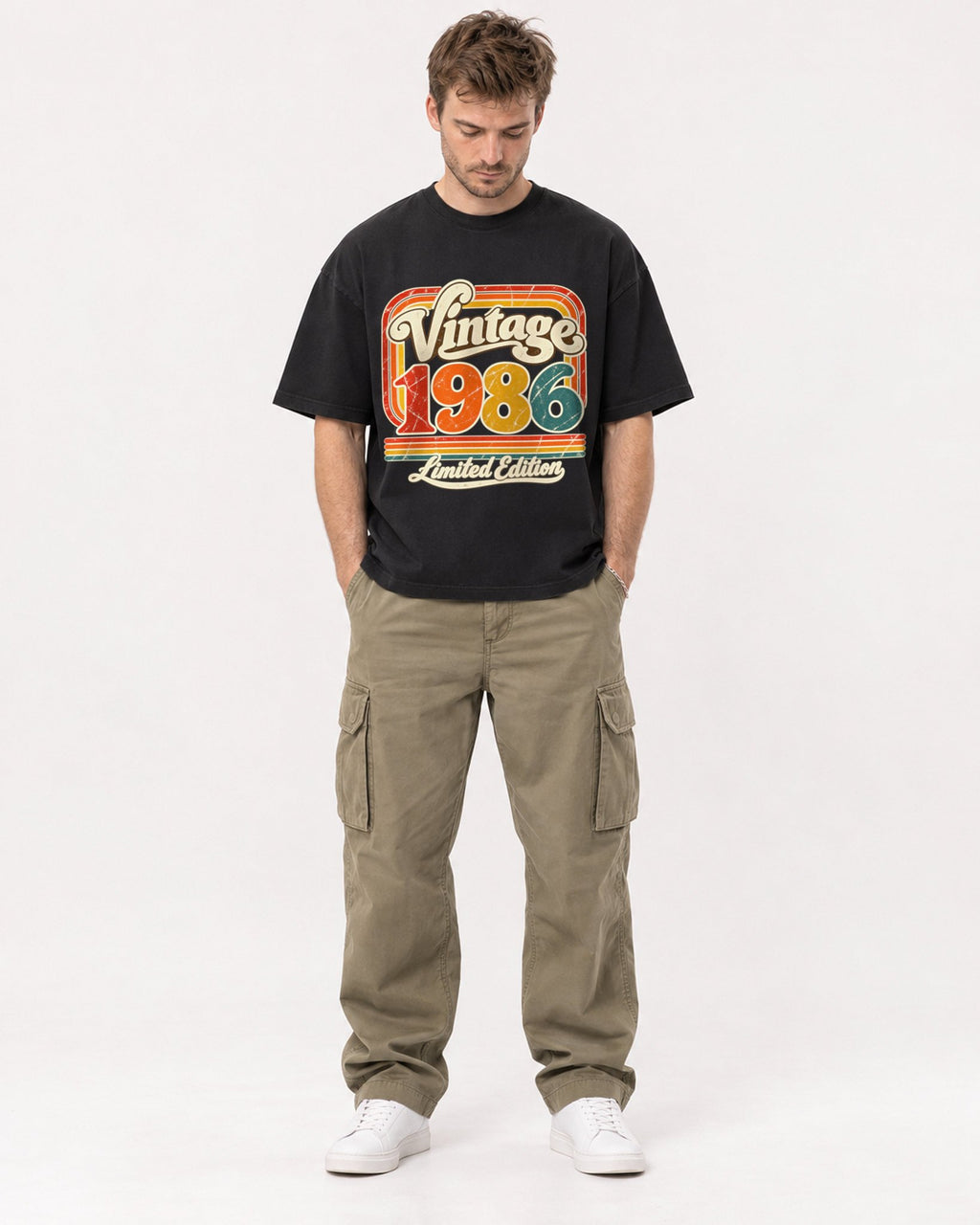 Mockup Boxy Heavyweight Tee Black male full-body 08