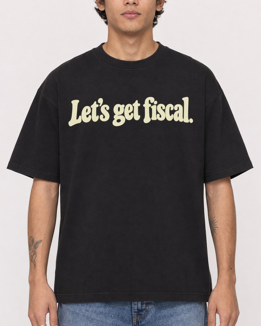 Mockup Boxy Heavyweight Tee Black male close-up 06