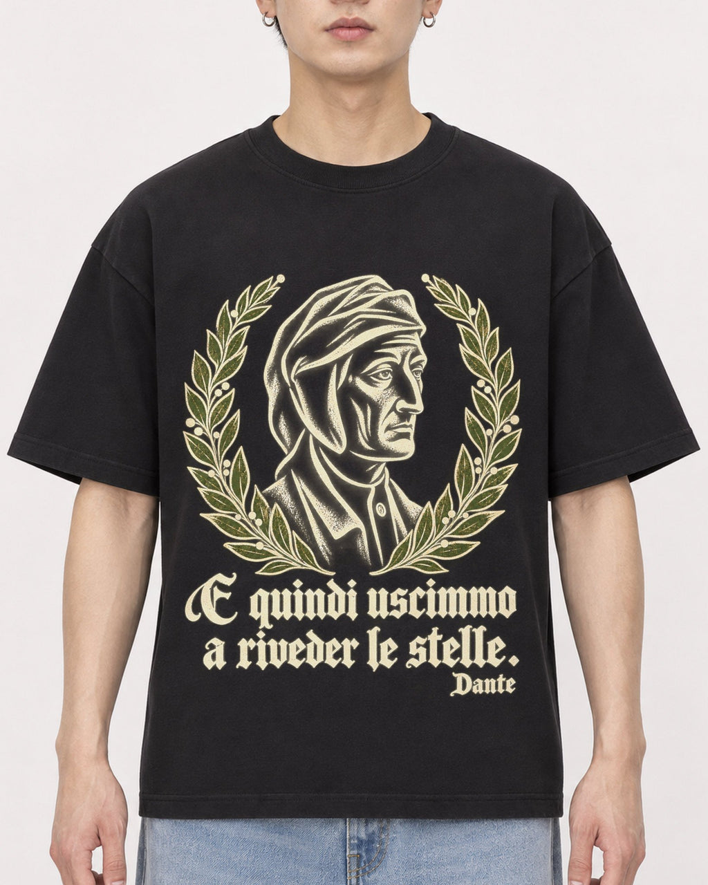 Mockup Boxy Heavyweight Tee Black male close-up 01