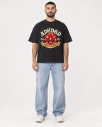 Mockup Boxy Heavyweight Tee Black male full-body 37