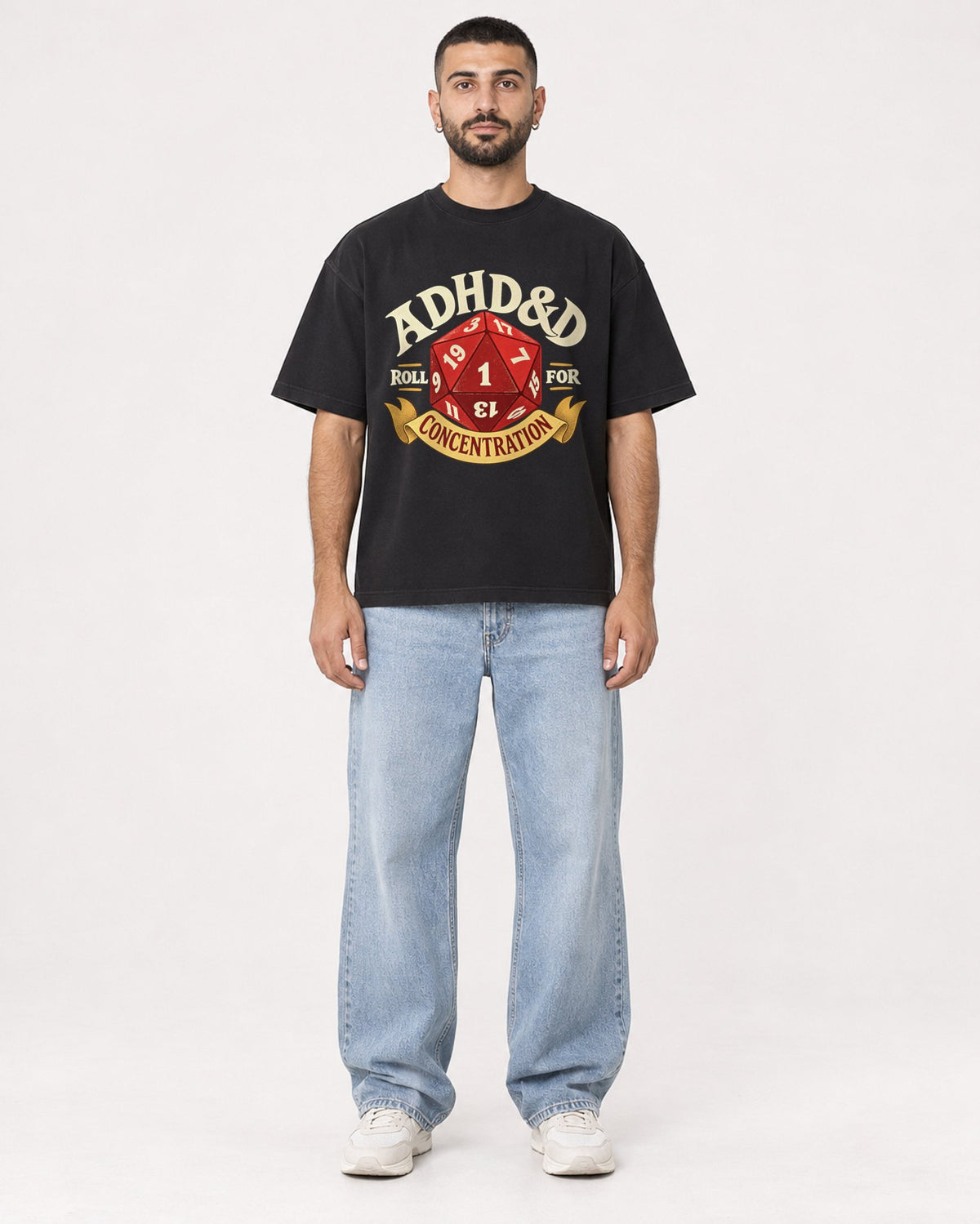 Mockup Boxy Heavyweight Tee Black male full-body 37