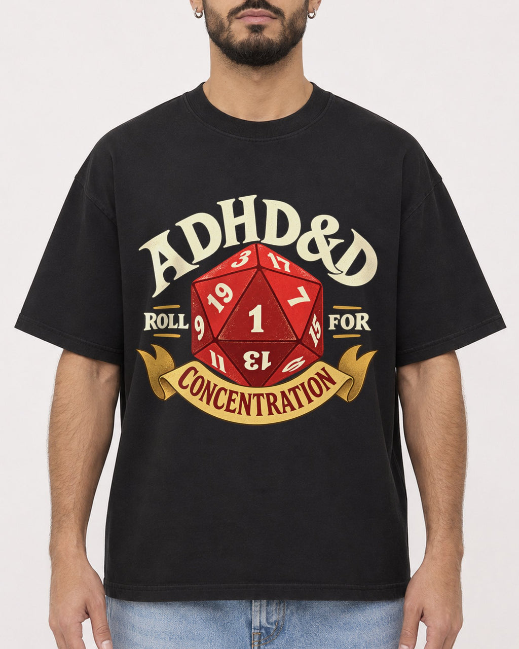 Mockup Boxy Heavyweight Tee Black male close-up 37