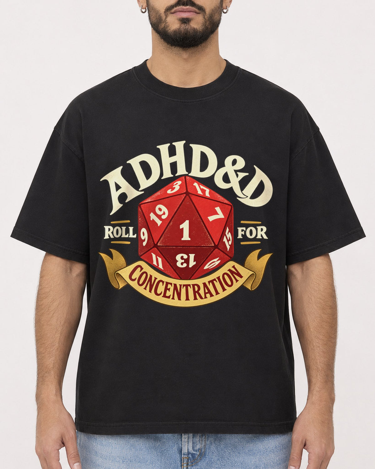 Mockup Boxy Heavyweight Tee Black male close-up 37