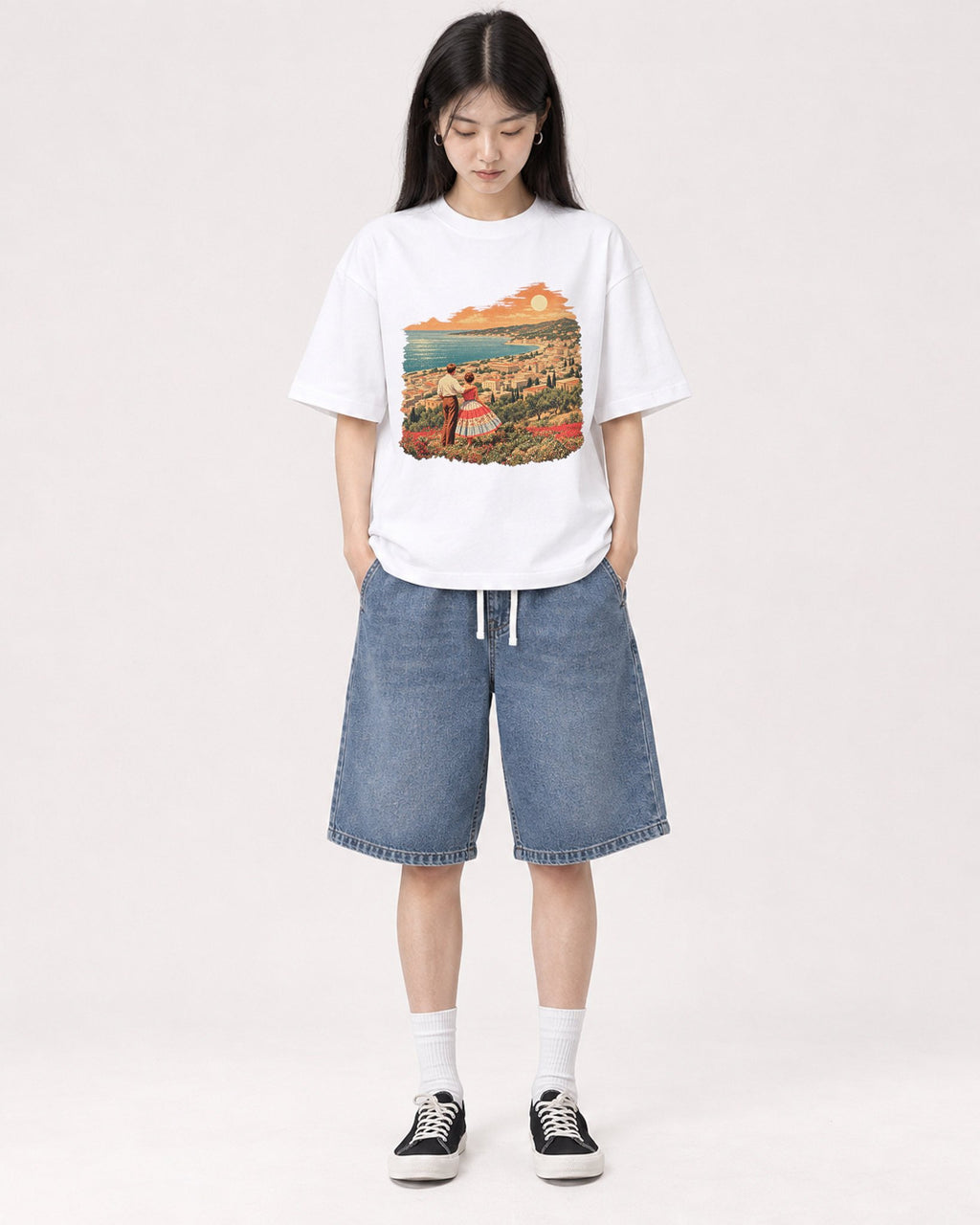 Mockup Boxy Heavyweight Tee White female full-body 01