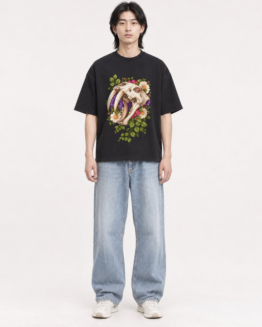 Mockup Boxy Heavyweight Tee Black male full-body 41