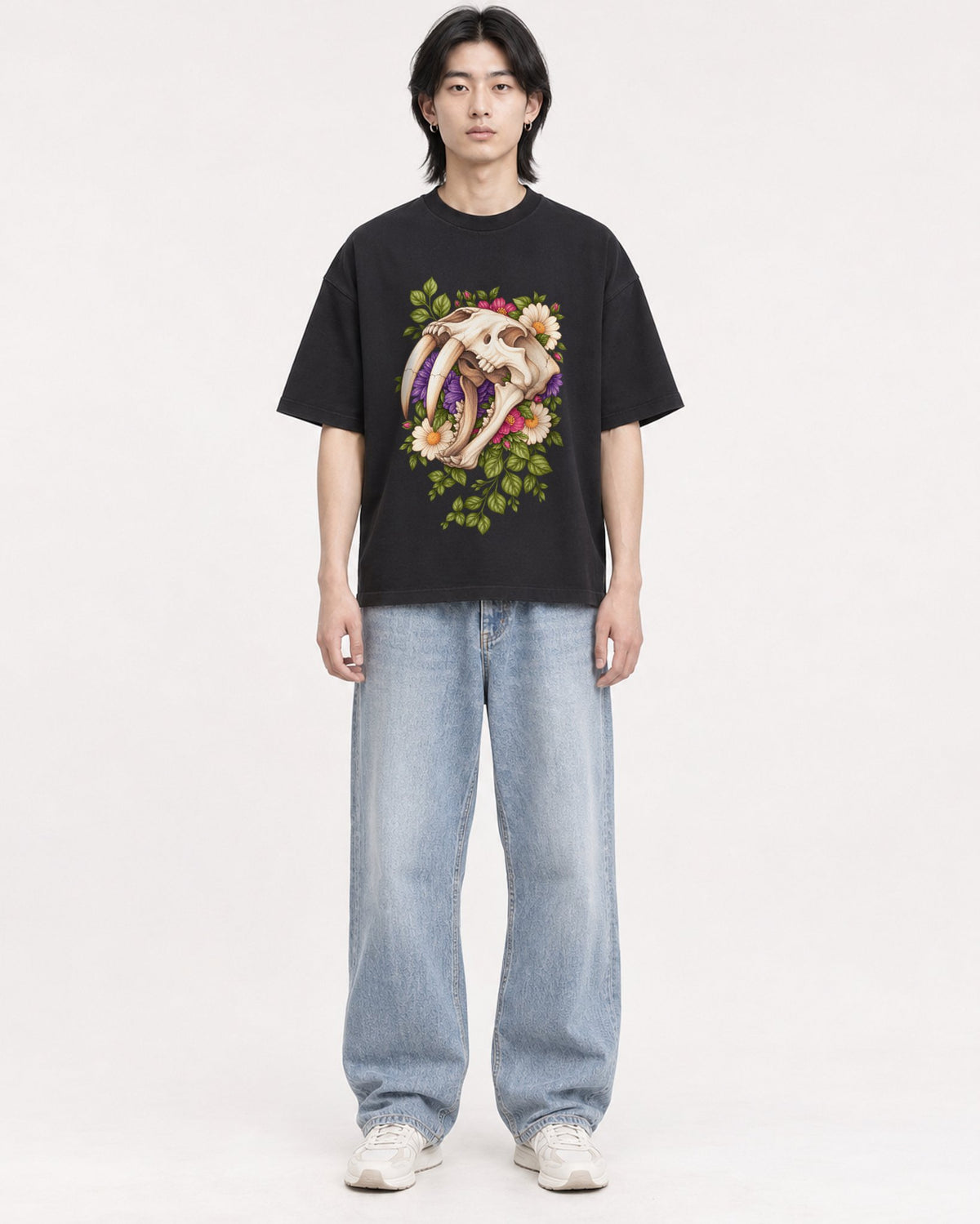 Mockup Boxy Heavyweight Tee Black male full-body 41